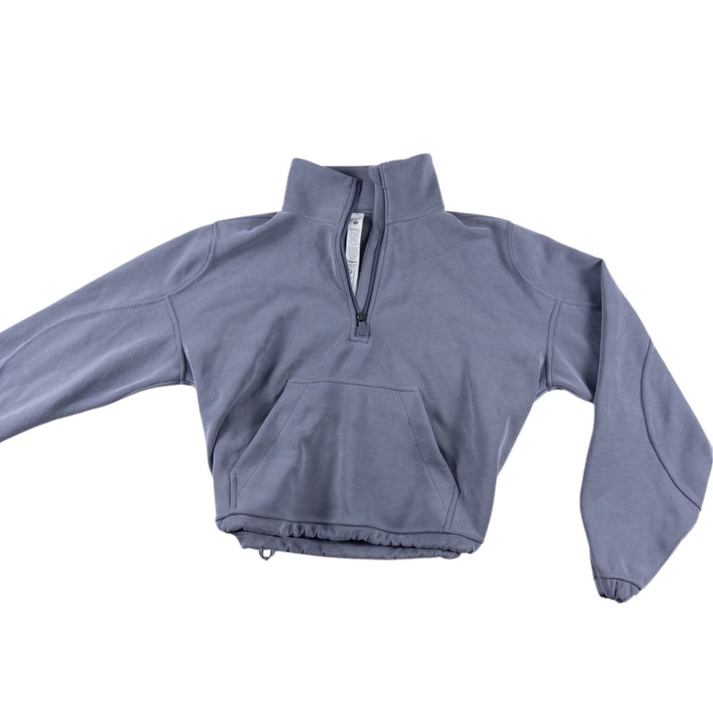 Lululemon Brushed Softstreme Half Zip Women 8 Gray Cropped Pullover Athleisure